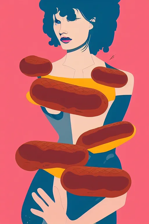 Image similar to abstract portrait of female superhero with sausage!!!! fingers miyazaki, colorful palette illustration, kenneth blom, mental alchemy, james jean, pablo amaringo, naudline pierre, contemporary art, hyper detailed