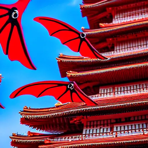 Prompt: tiny cute red dragons flying in the skies of tokyo