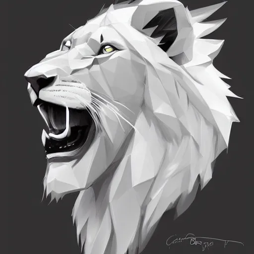 Prompt: aesthetic portrait commission of a albino male furry anthro low-poly lion, Character design by charlie bowater, ross tran, artgerm, and makoto shinkai, detailed, inked, western comic book art, 2021 award winning painting