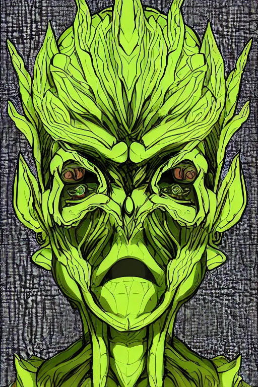 Image similar to cabbage humanoid anime villain, symmetrical, highly detailed, digital art, sharp focus, trending on art station, anime art style