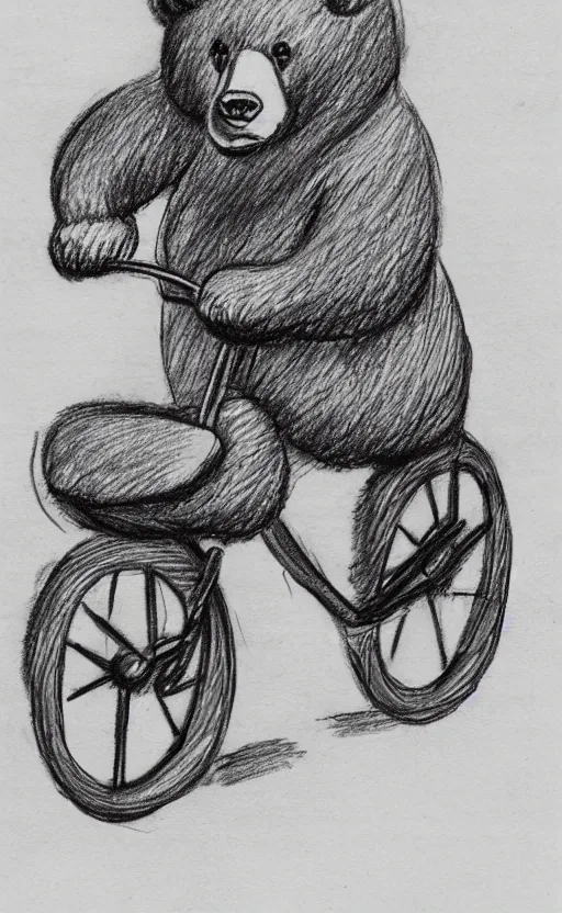 Image similar to sketch drawing of a bear riding a bicycle