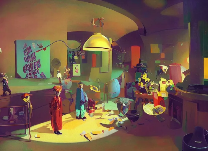 Prompt: film still of Willy Wonka's and the Chocolate Factory 1971 artwork painting made by Sergey Kolesov