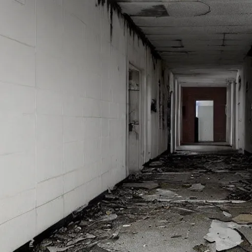 Image similar to eerie shadow hidden in plain sight, abandoned hospital, creepy, scary