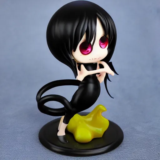 Image similar to lifelike plastic figurine miniature of chibi venom, ultra detailed, kawaii, junji ito, artgerm, blender, scenic background of cardshop