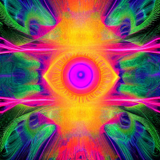 Image similar to dilated pupil psychedelic cosmic metaverse, a path to the high montains, glitch art, poster art