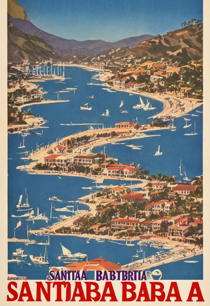 Image similar to a vintage 1 9 6 0's movie poster about santa barbara, california,