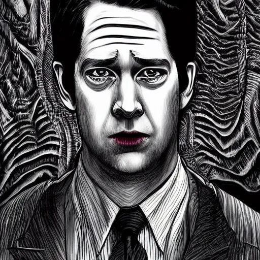 Prompt: a detailed portrait of john krasinski as a vampire in the style junji ito and giger