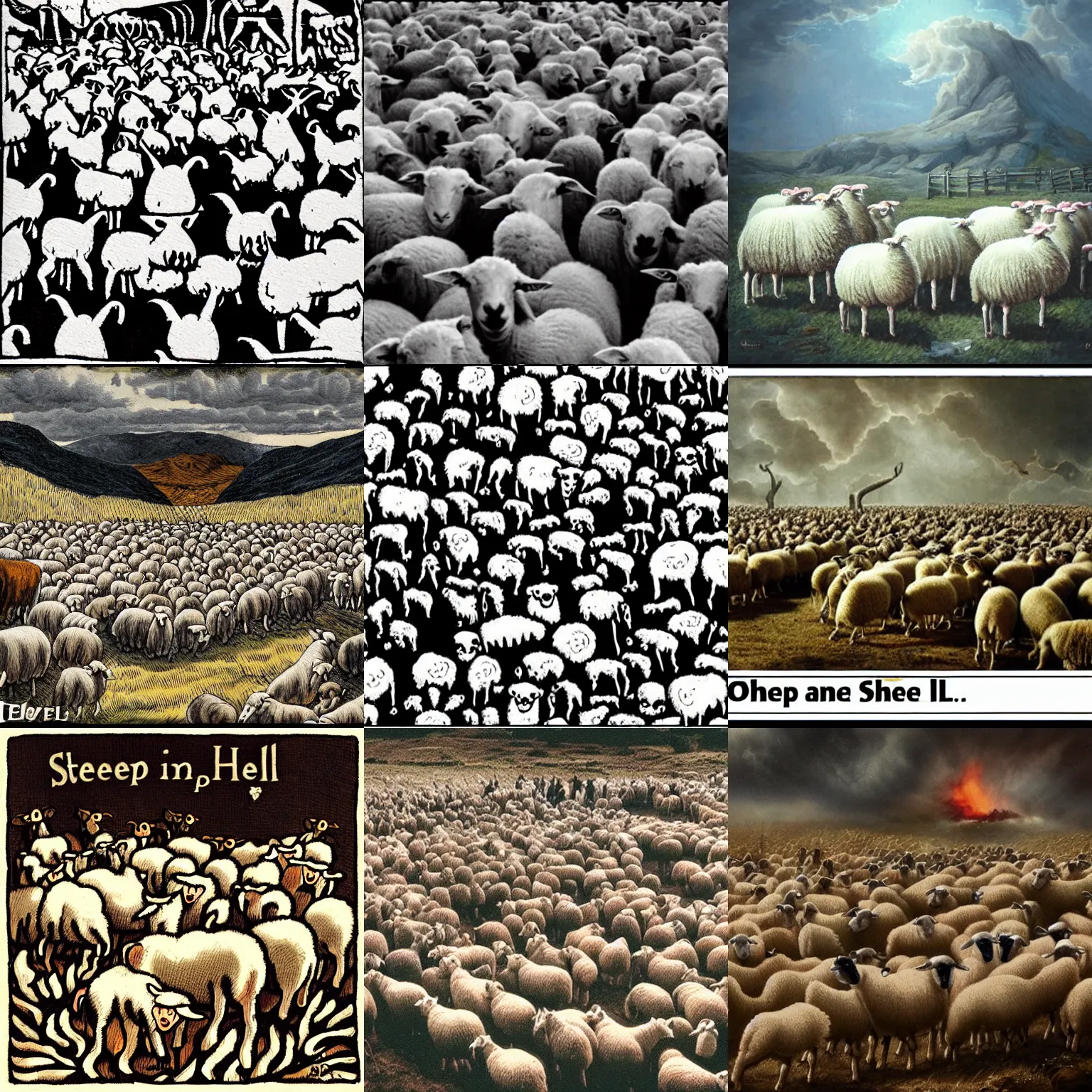 Prompt: sheep in hell