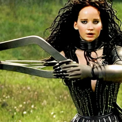 Image similar to still of Jennifer Lawrence as Elaine Scissorhands in remake of movie Edward Scissorhands (2029)