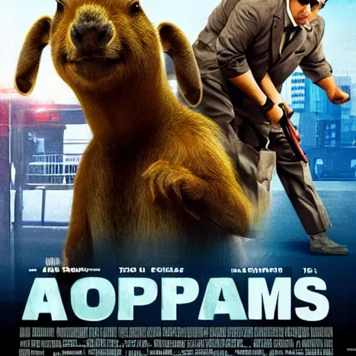 Prompt: movie poster about capybaras dressed as policemen, action movie poster, capybara policemen