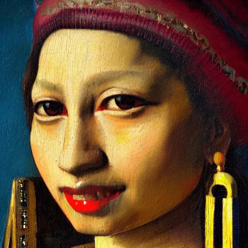 Image similar to high quality high detail painting by johannes vermeer, portrait of a mayan jaguar warrior, hd, photorealistic lighting