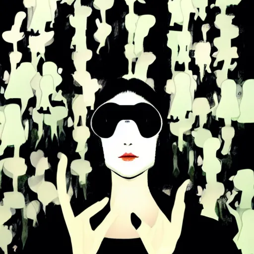 Image similar to a woman in a virtual reality system, illustration for dior by stina persson and yoshitaka amano