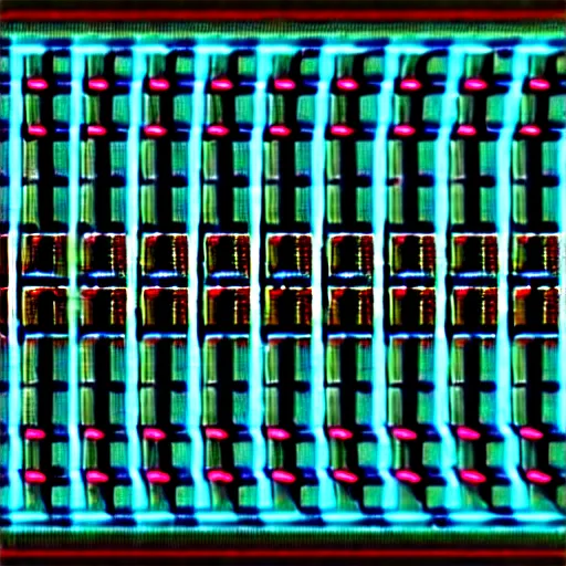 Image similar to nuclear brutalist synthetic sounds waves in infinite recursion, in the style of a YouTube thumbnail