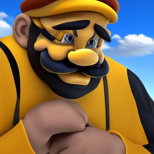 Prompt: realistic wario working at a construction site