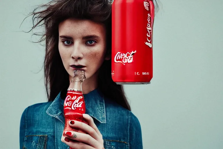 Prompt: beautiful model woman drinking a Coca-Cola by Alessio albi