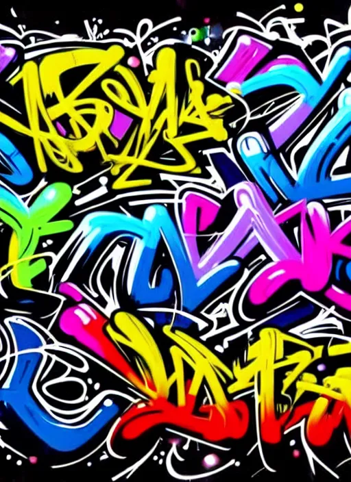 Prompt: beautiful graffiti on black background paper
