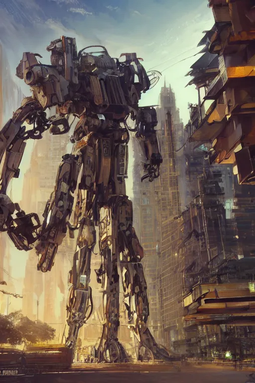 Prompt: giant wooden mecha, building wooden tree skyscraper, octane render, 3 d pixar disney digital cgi rtx hdr painting, highly detailed, artstation cgsociety masterpiece, by syd mead, greg rutkowski, wlop, artger