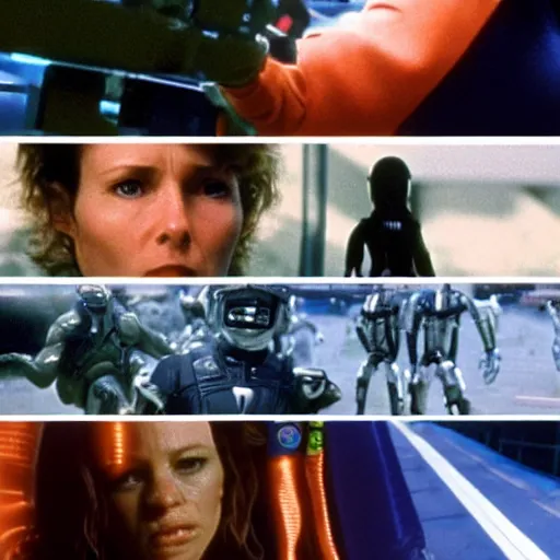Image similar to Alien, Ripley, LeeLoo, Starship Troopers, Sprinters in a race with a clear winner, The Olympics footage, intense moment, cinematic stillframe, shot by Roger Deakins, The fifth element, vintage robotics, formula 1, starring Geena Davis, sports photography, clean lighting