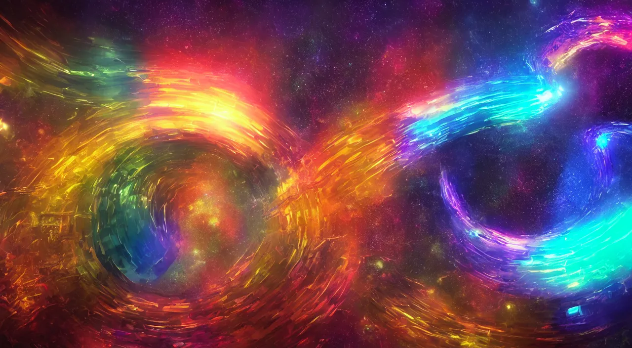 Prompt: Infinite colorful portals to alternate dimensions open before him and ripple through space time, photo realistic, dramatic lighting, windy, UHD 8K