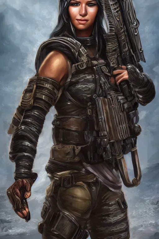 Image similar to female mercenary guard, pretty face, ultra detailed, digital art, 8k ,character ,realistic, portrait, hyperrealistic