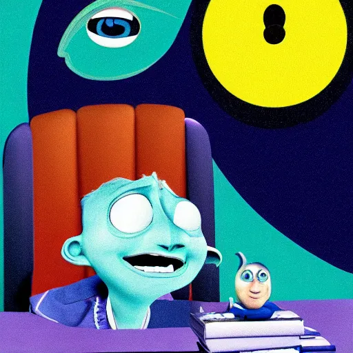 Image similar to portrait of Isaac Newton as a character in Monsters, Inc.