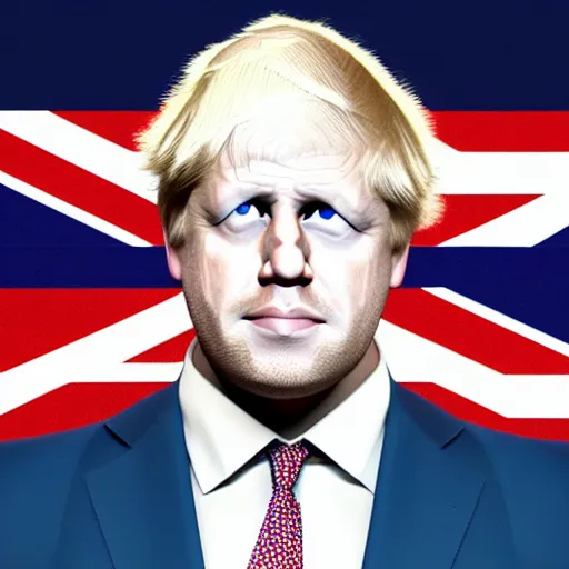 Image similar to muscular chad gigachad boris johnson with thick blonde hair, boris johnson as a chad with thick blonde hair, and wearing a union jack suit, realistic, hyperrealistic, 8 k resolution, highly detailed, very detailed, hd quality, intricate details, trending on artstation