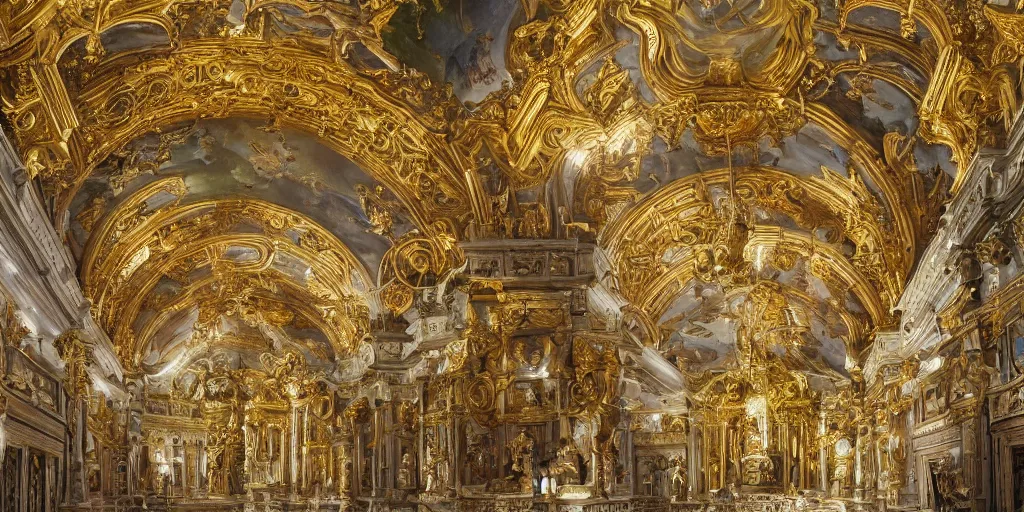 Prompt: beautiful ornate heavenly marble and gold rococo megastructure in the style of heironymus bosch, extremely intricate masterpiece, hyper detailed, realistic heavenly lighting, hd