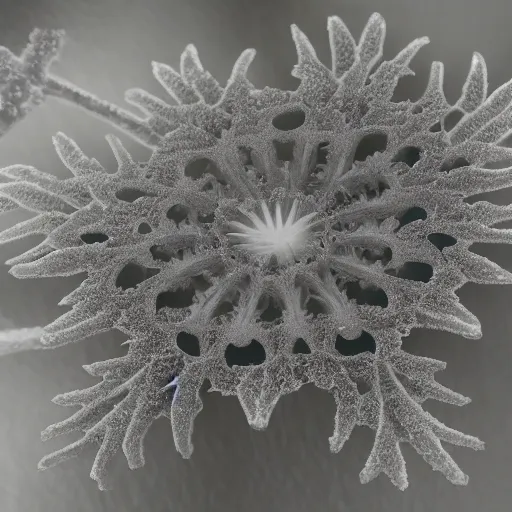 Prompt: of intricate and detailed frozen flower, symmetrical, by yoichi hatakenaka