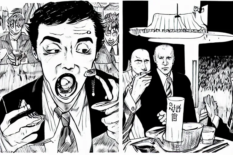 Prompt: Biden eating ice cream, Junji Ito