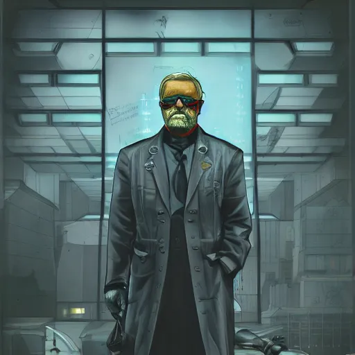 Image similar to cyberpunk theodore roosevelt as the leader of a futuristic communist nation, cybernetics, sharp lines, digital, artstation, colored in