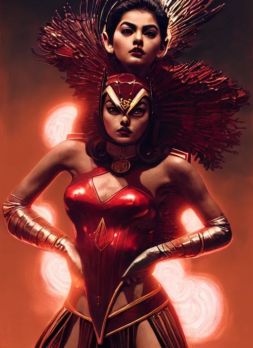 Prompt: portrait of janine gutierrez as darna wearing female battle armor looking for camera, pen and ink, glamorous majestic pose, highly detailed, desaturated colors, smooth, intricate line drawings, by craig mullins, wlop, greg rutkowski, victo ngai, ruan jia, kentaro miura, john howe and allan lee