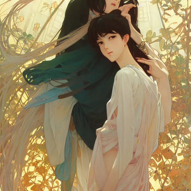 Prompt: the most important thing is you're happy, i understand that. oil painting, byross tran and alphonse mucha makoto shinkai