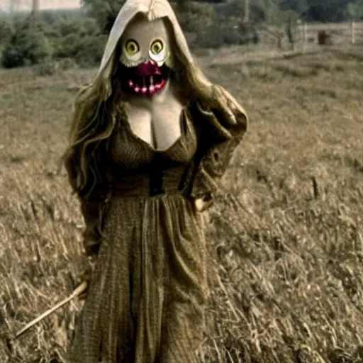 Image similar to menacing female scarecrow, movie still