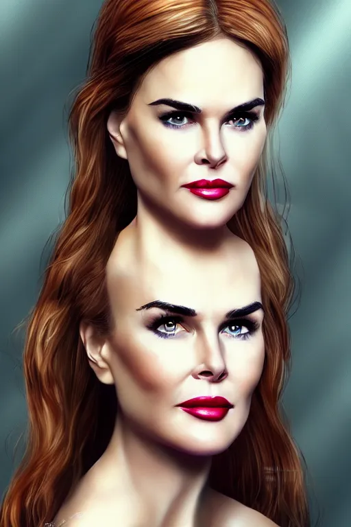 Image similar to portrait of a mix of beautiful young maria shriver, mariel hemmingway, brooke shields, nicole kidman and elle macpherson as catwoman, thin lips, hair tied up in a pony tail, colorful artstation, cgsociety