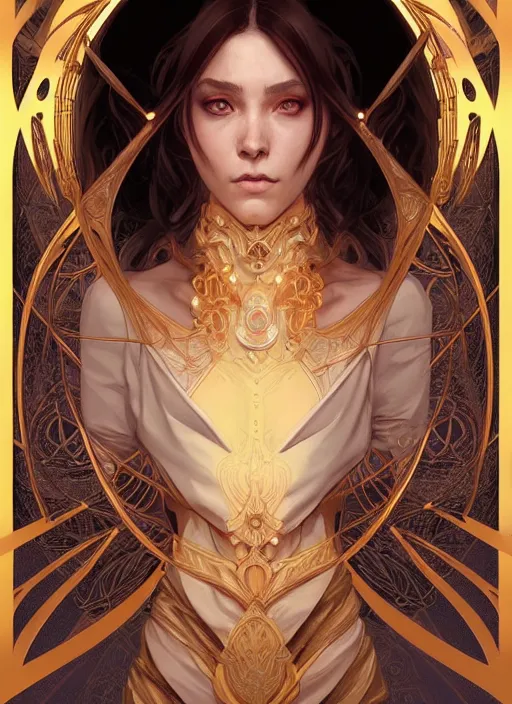 Image similar to symmetry!! portrait of a female sorcerer, dar fantasy, intricate, elegant, highly detailed, my rendition, digital painting, artstation, concept art, smooth, sharp focus, illustration, art by artgerm and greg rutkowski and alphonse mucha and huang guangjian and android jones and sachin teng