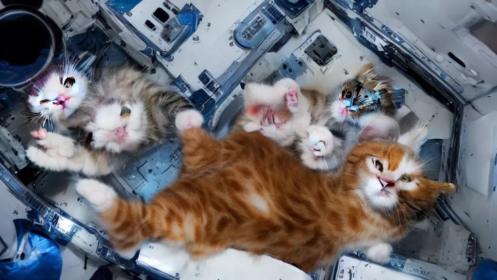 Image similar to Photo of cats floating inside the ISS