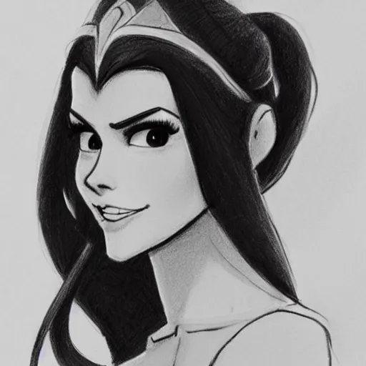 Image similar to milt kahl sketch of victoria justice with done up hair, tendrils and ponytail as princess padme from star wars episode 3