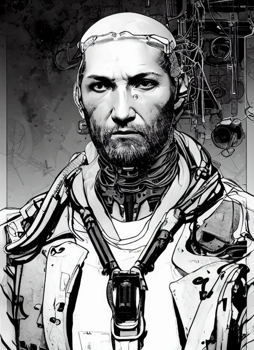 Image similar to cyberpunk neurosurgeon. portrait by ashley wood and alphonse mucha and laurie greasley and josan gonzalez and james gurney. splinter cell, apex legends, rb 6 s, hl 2, d & d, cyberpunk 2 0 7 7. realistic face. character clothing. vivid color. dystopian setting.