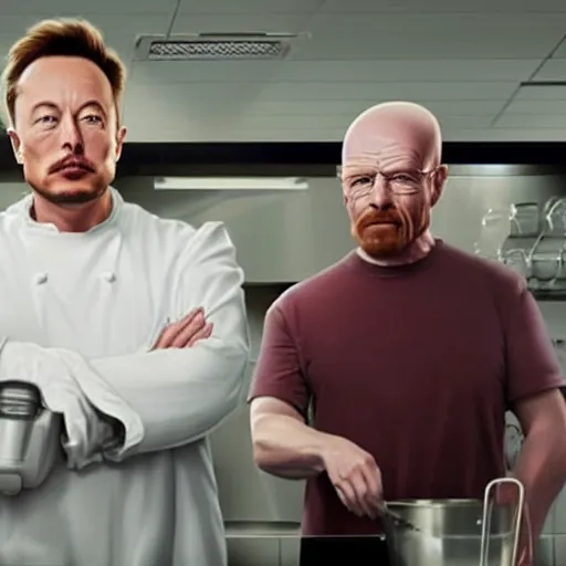 Prompt: Elon musk and Walter white cooking meth. 8k ultra realistic, award winning, unreal engine 5, masterpiece, atmosphere glow, hyperrealistic, focused, extreme details, cinematic