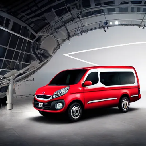 Prompt: A van designed and produced by Kia, promotional photo