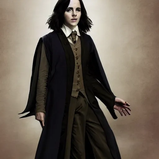 Image similar to Emma Watson as Professor Severus Snape, full body shot