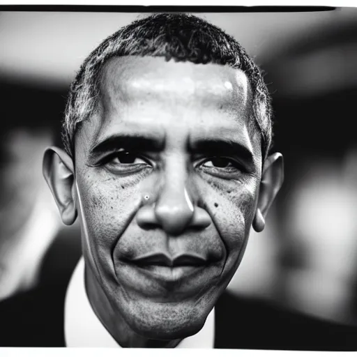 Prompt: portrait of barack obama very sweaty, close up, sharp details. nikon 2 9 mm f / 0. 8, cinelux asa 1 0 0, medium - format print.