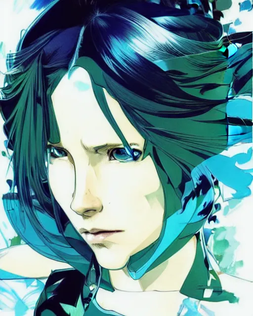 Prompt: style of yoji shinkawa, artgerm, joshua middleton, beautiful kristen bell with green dress, very long blue hair, water powers water swirling, symmetrical face, symmetrical eyes, detailed, beach setting, cinematic lighting