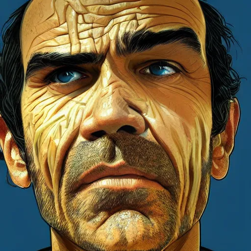 Prompt: trevor philips face made of noodles, highly detailed, digital painting, artstation, concept art, smooth, sharp focus, illustration, art by artgerm and greg rutkowski and alphonse mucha