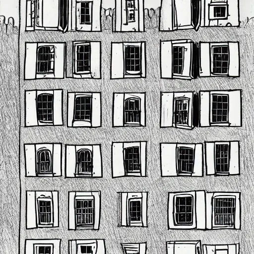 Image similar to a drawing of a house with a lot of windows, a child's drawing by mattias adolfsson, behance contest winner, hypermodernism, photoillustration, 1 9 9 0 s, concept art