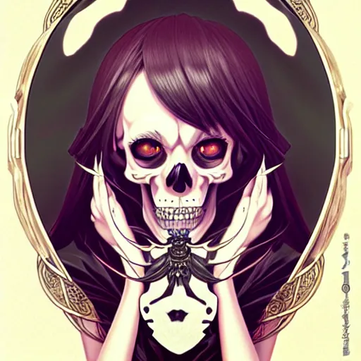 Image similar to anime manga skull portrait young woman skeleton, miffy, unreal engine, intricate, elegant, highly detailed, digital art, art by JC Leyendecker and sachin teng