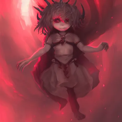 Prompt: cute demon ,RED color scheme , fully detailed, atmospheric, volumetric lightening, beautiful , deviant art, artstation