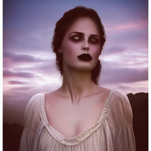 Image similar to photographic portrait of a stunningly beautiful gothic female in soft dreamy light at sunset, by edward robert hughes, annie leibovitz and steve mccurry, david lazar, jimmy nelsson, breathtaking, 8 k resolution, extremely detailed, beautiful, establishing shot, artistic, hyperrealistic, beautiful face, octane render