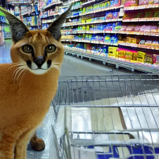 Prompt: a Caracal cat inside ICA Supermarket