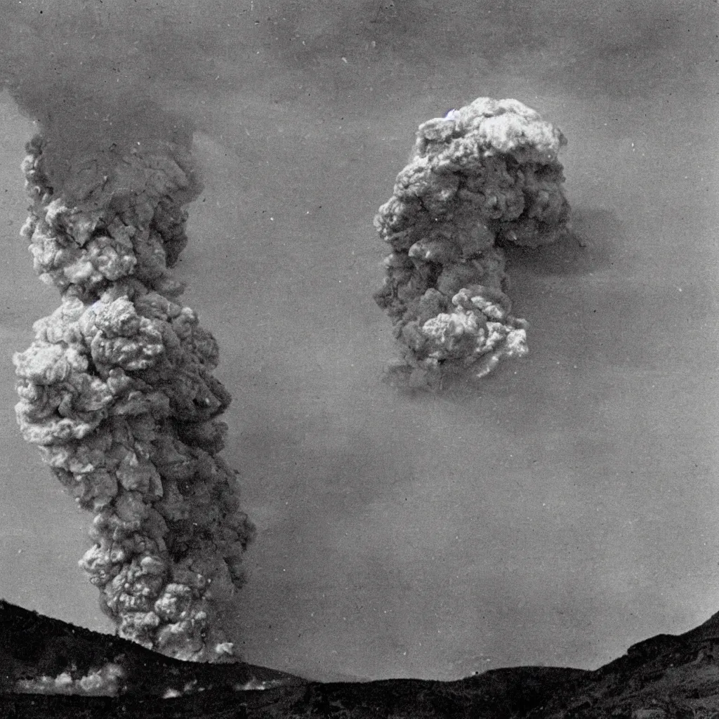 Image similar to a real photo of the eruption of mount vesuvius in 7 9 ad as seen by the villagers who are running away